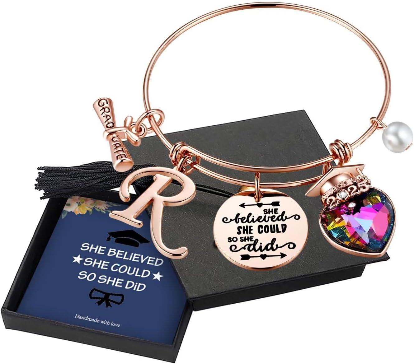 imageYoosteel 2026 Graduation Gifts for Her Bracelets Engraved Inspirational Initial Charm Bracelets She Believed She Could Bracelet College Graduation Gifts for Her Women Daughter14K Rose GoldPlated