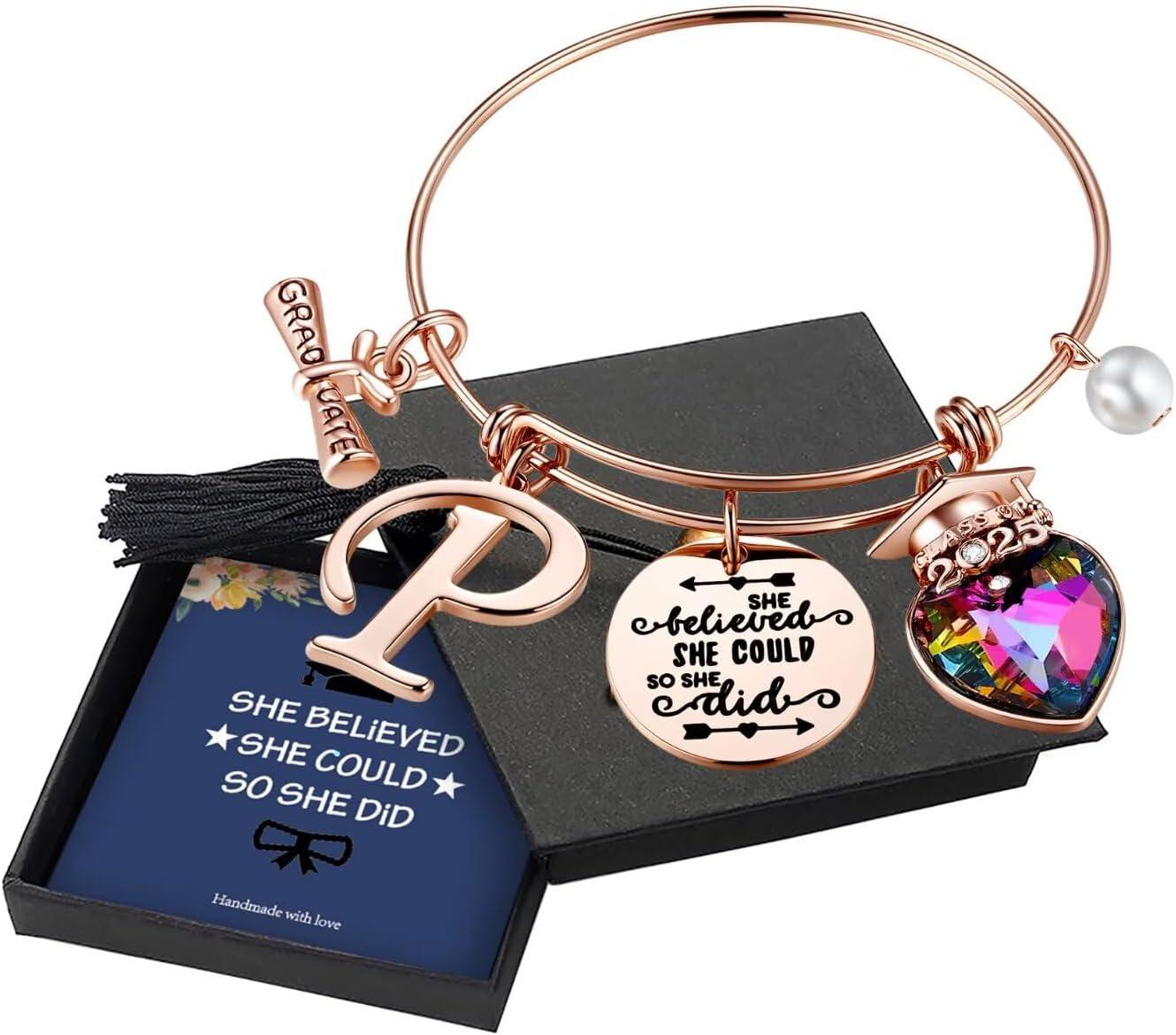 imageYoosteel 2026 Graduation Gifts for Her Bracelets Engraved Inspirational Initial Charm Bracelets She Believed She Could Bracelet College Graduation Gifts for Her Women Daughter14K Rose GoldPlated