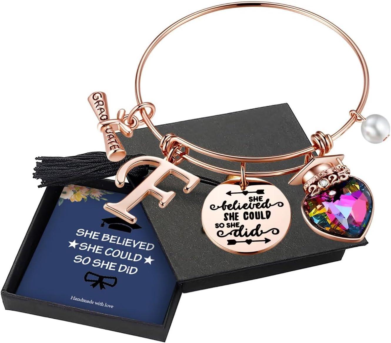 imageYoosteel 2026 Graduation Gifts for Her Bracelets Engraved Inspirational Initial Charm Bracelets She Believed She Could Bracelet College Graduation Gifts for Her Women Daughter14K Rose GoldPlated