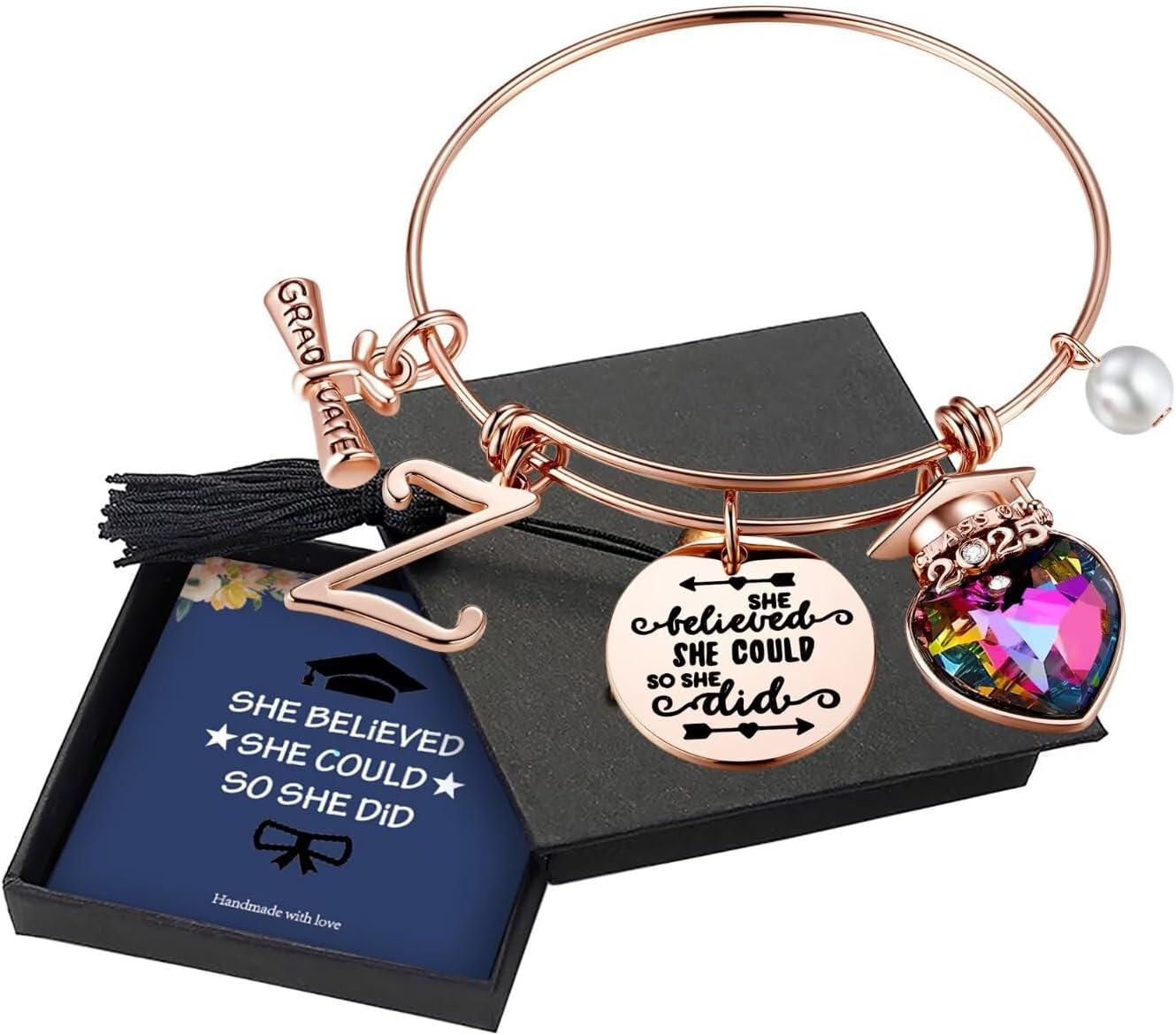 imageYoosteel 2026 Graduation Gifts for Her Bracelets Engraved Inspirational Initial Charm Bracelets She Believed She Could Bracelet College Graduation Gifts for Her Women Daughter14K Rose GoldPlated