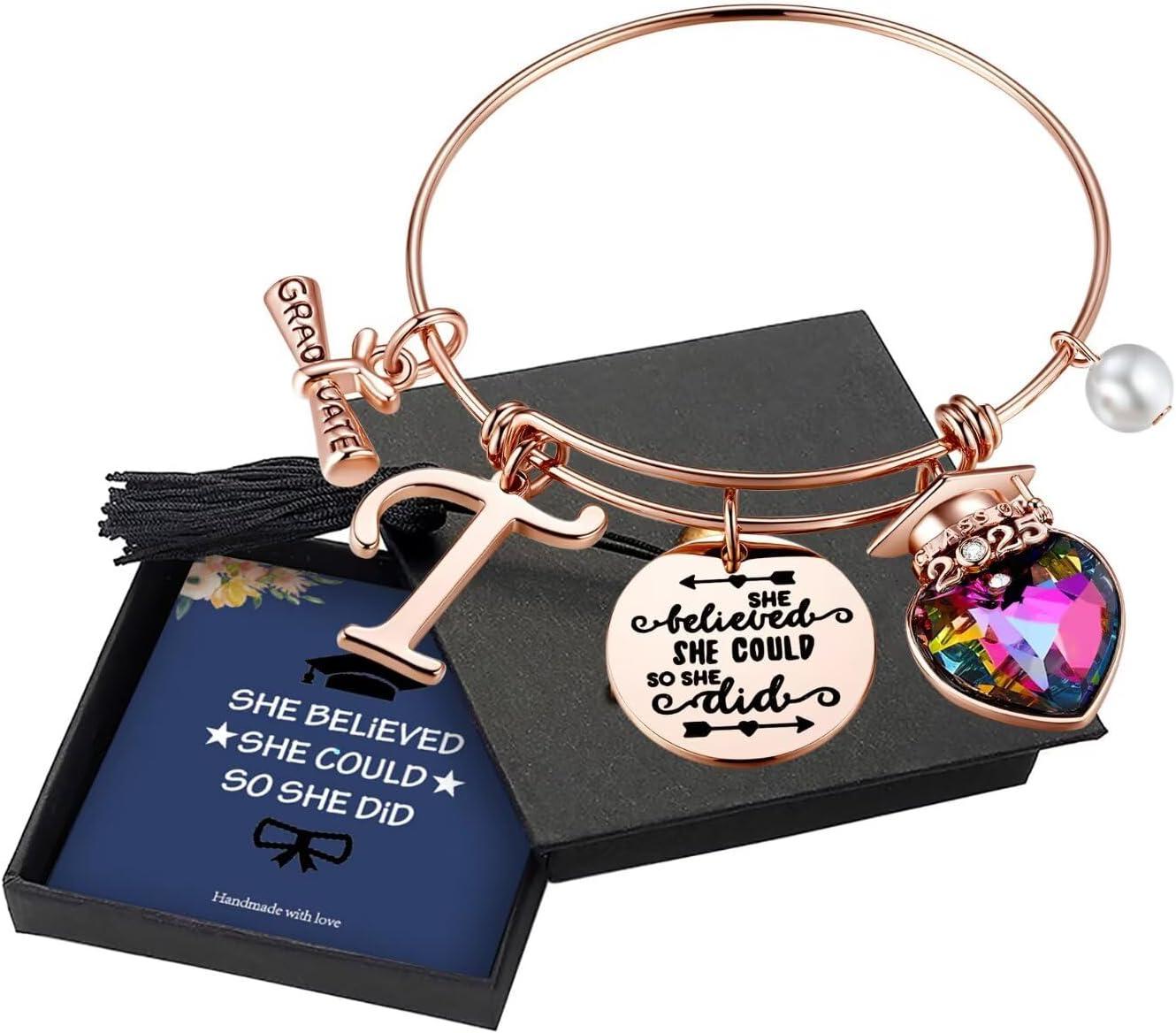 imageYoosteel 2026 Graduation Gifts for Her Bracelets Engraved Inspirational Initial Charm Bracelets She Believed She Could Bracelet College Graduation Gifts for Her Women Daughter14K Rose GoldPlated