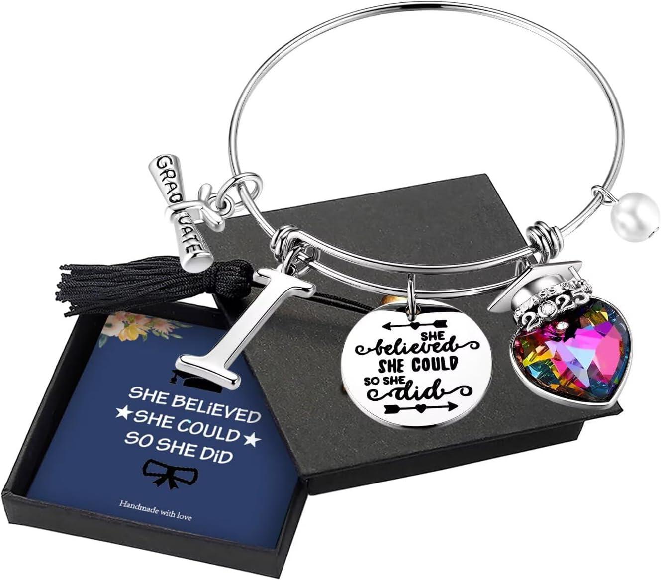 imageYoosteel 2026 Graduation Gifts for Her Bracelets Engraved Inspirational Initial Charm Bracelets She Believed She Could Bracelet College Graduation Gifts for Her Women Daughter14K White GoldPlated