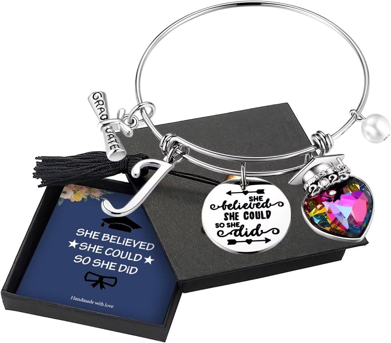 imageYoosteel 2026 Graduation Gifts for Her Bracelets Engraved Inspirational Initial Charm Bracelets She Believed She Could Bracelet College Graduation Gifts for Her Women Daughter14K White GoldPlated