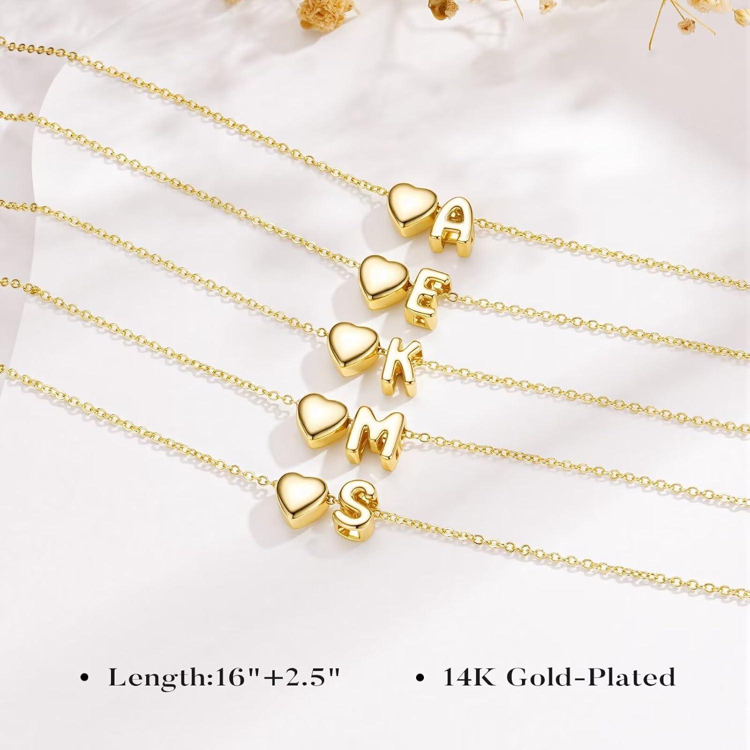 imageYoosteel Easter Basket Stuffers for Teens Kids Heart Initial Necklaces for Women Girls Jewelry 14K GoldPlated AZ Letter Heart Necklace Personalized Birthday Easter Gifts for Kids Teen Girls WomenO
