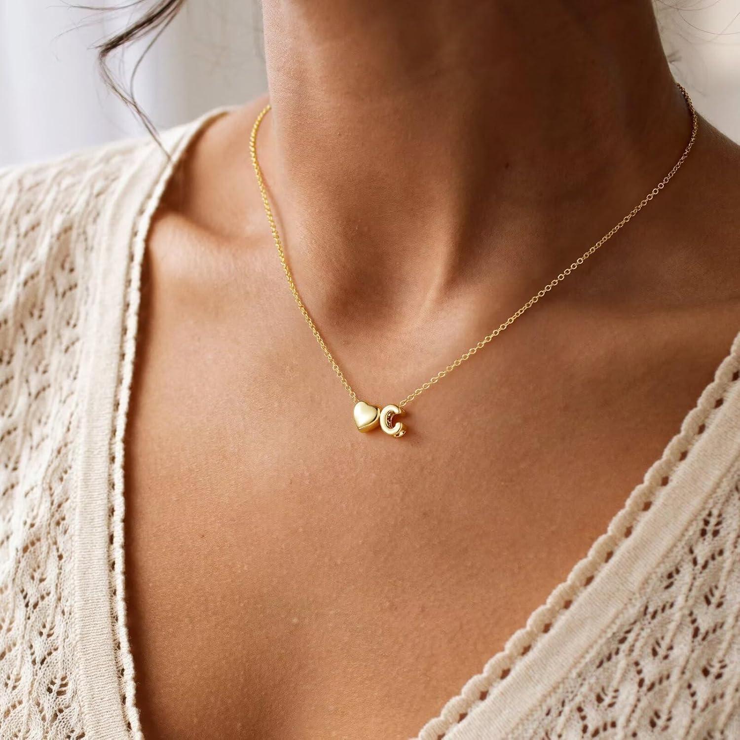 imageYoosteel Easter Basket Stuffers for Teens Kids Heart Initial Necklaces for Women Girls Jewelry 14K GoldPlated AZ Letter Heart Necklace Personalized Birthday Easter Gifts for Kids Teen Girls WomenE