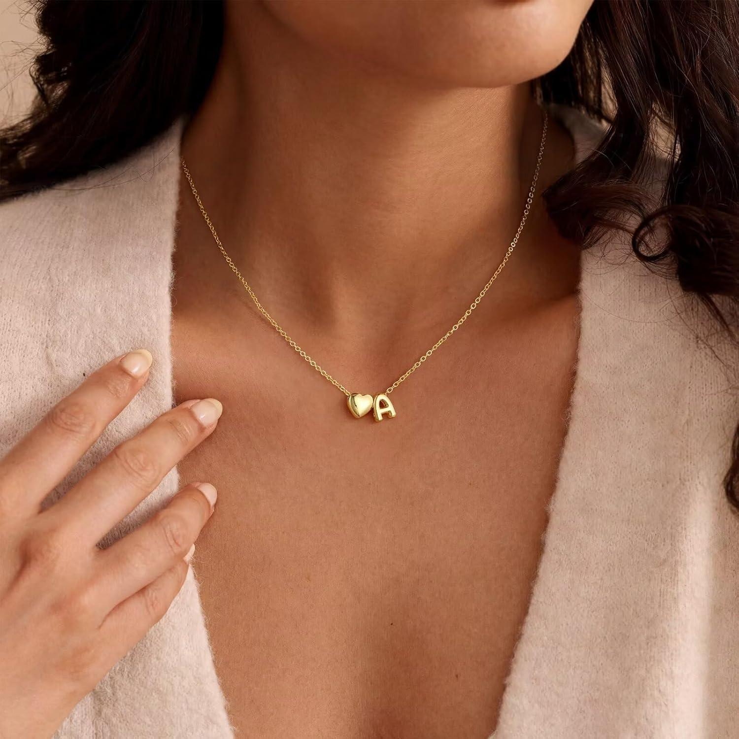 imageYoosteel Easter Basket Stuffers for Teens Kids Heart Initial Necklaces for Women Girls Jewelry 14K GoldPlated AZ Letter Heart Necklace Personalized Birthday Easter Gifts for Kids Teen Girls WomenE