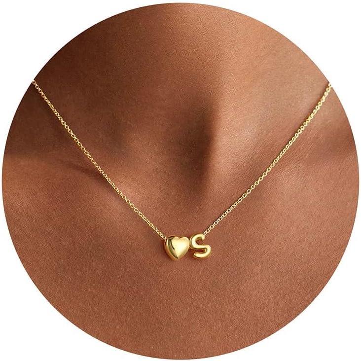 imageYoosteel Easter Basket Stuffers for Teens Kids Heart Initial Necklaces for Women Girls Jewelry 14K GoldPlated AZ Letter Heart Necklace Personalized Birthday Easter Gifts for Kids Teen Girls WomenS