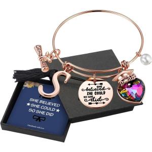 Yoosteel 2026 Graduation Gifts for Her Bracelets, Engraved Inspirational Initial Charm Bracelets She Believed She Could Bracelet College Graduation Gifts for Her Women Daughter(14K Rose Gold-Plated)