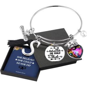 Yoosteel 2026 Graduation Gifts for Her Bracelets, Engraved Inspirational Initial Charm Bracelets She Believed She Could Bracelet College Graduation Gifts for Her Women Daughter(14K White Gold-Plated)