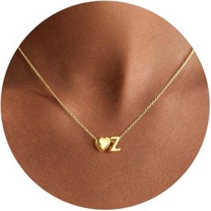 Yoosteel Easter Basket Stuffers for Teens Kids – Heart Initial Necklaces for Women Girls Jewelry 14K Gold-Plated A-Z Letter Heart Necklace Personalized Birthday Easter Gifts for Kids Teen Girls Women(Z)