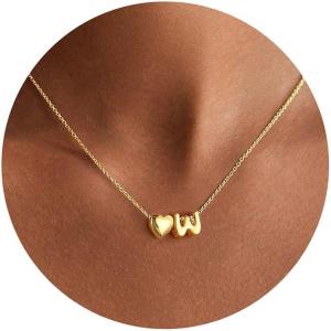Yoosteel Easter Basket Stuffers for Teens Kids – Heart Initial Necklaces for Women Girls Jewelry 14K Gold-Plated A-Z Letter Heart Necklace Personalized Birthday Easter Gifts for Kids Teen Girls Women(W)