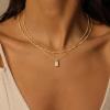 Yoosteel Layered 14K Gold Plated CZ Pendant Necklace for Women – Dainty Cubic Zirconia Pendants Simple Gold Plated Satellite Chain Choker Necklaces Set Stack Trendys Jewelry Gifts(Layered Rectangle CZ)