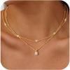 Yoosteel Layered 14K Gold Plated CZ Pendant Necklace for Women – Dainty Cubic Zirconia Pendants Simple Gold Plated Satellite Chain Choker Necklaces Set Stack Trendys Jewelry Gifts(01-Layered Square CZ)