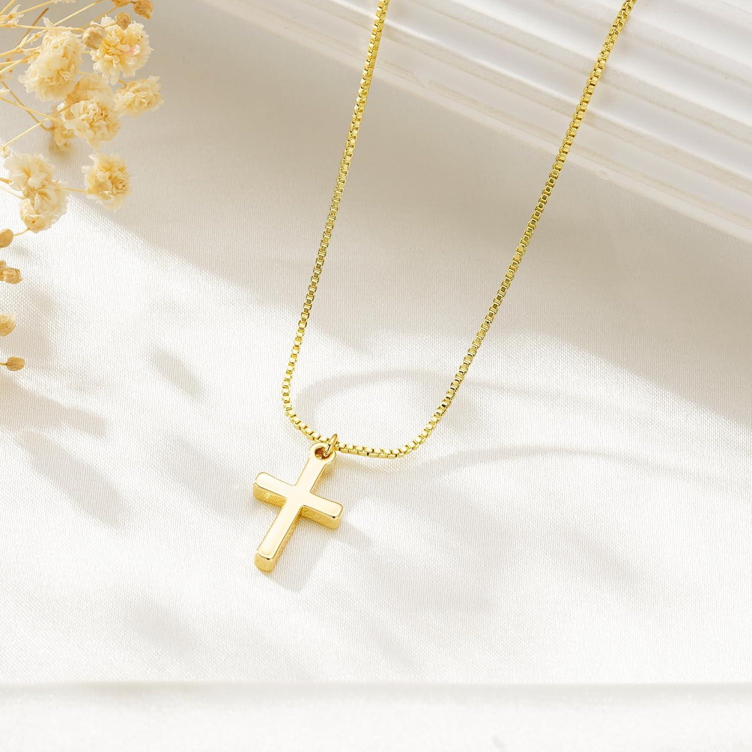 imageYoosteel Mothers Day Gifts Cross Necklace for Women Girls First Communion Baptism Gifts No Tarnish amp Hypoallergenic 14KGoldPlated Dainty Cross Necklaces Faith Christian Religious Gift Jewelry01Box Chain Cross