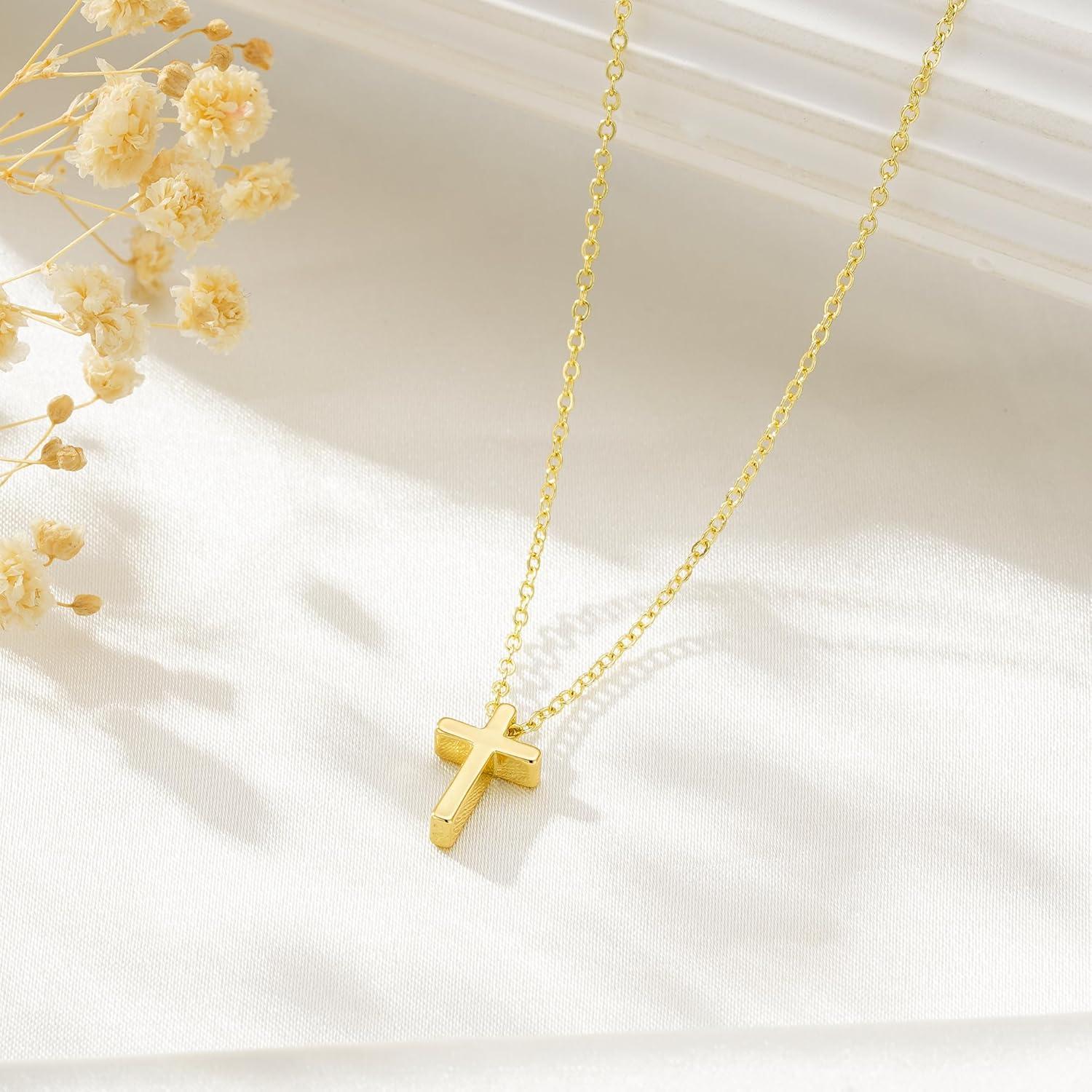 imageYoosteel Mothers Day Gifts Cross Necklace for Women Girls First Communion Baptism Gifts No Tarnish amp Hypoallergenic 14KGoldPlated Dainty Cross Necklaces Faith Christian Religious Gift Jewelry03Perforated Cross