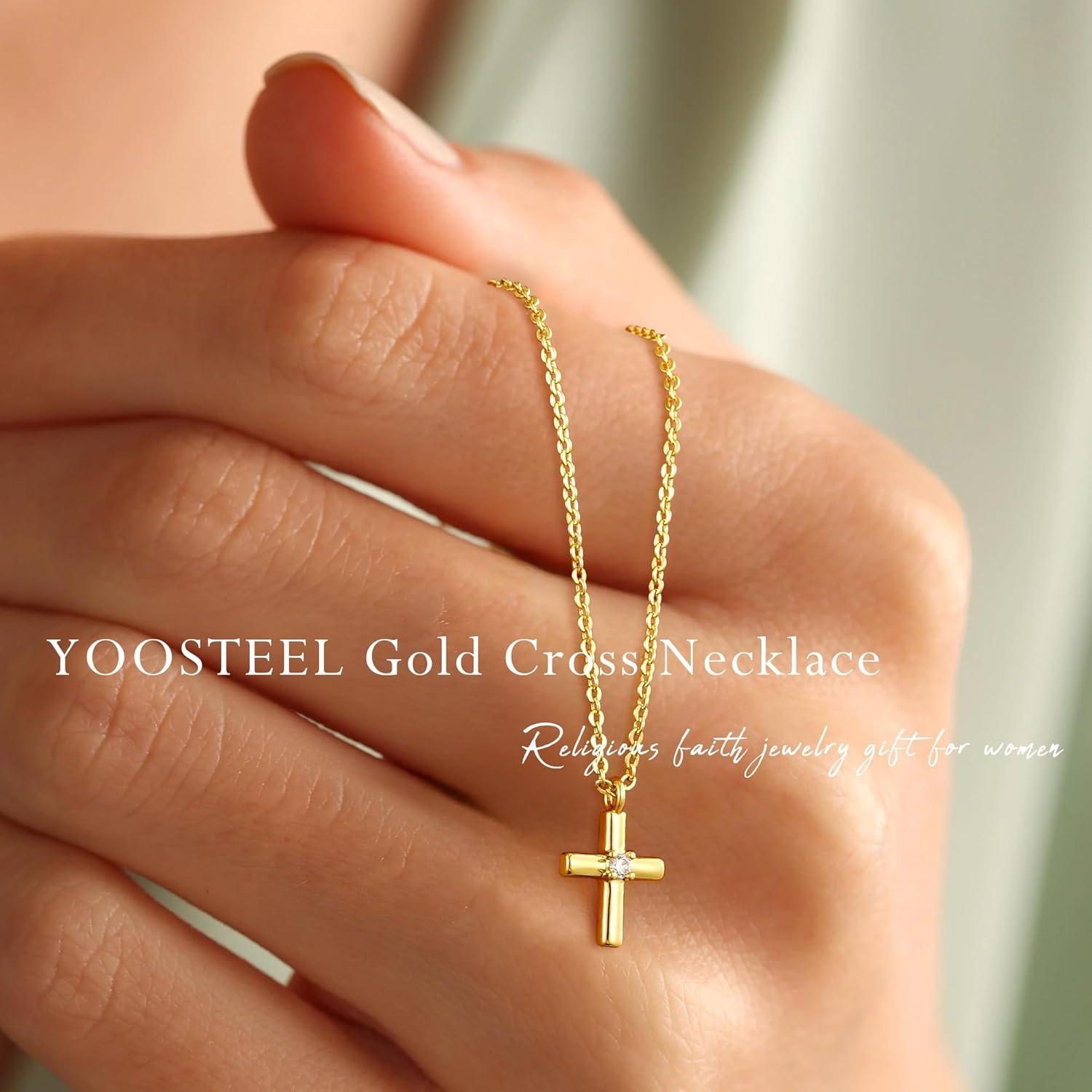 imageYoosteel Mothers Day Gifts Cross Necklace for Women Girls First Communion Baptism Gifts No Tarnish amp Hypoallergenic 14KGoldPlated Dainty Cross Necklaces Faith Christian Religious Gift JewelryBox Chain CrossSilver