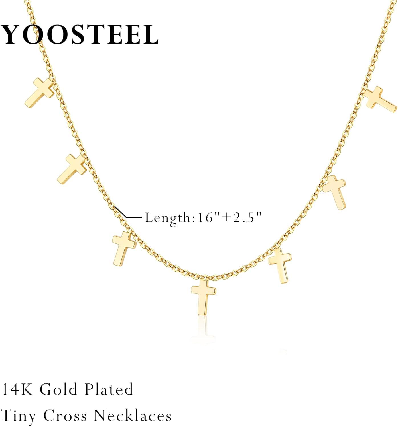 imageYoosteel Mothers Day Gifts Cross Necklace for Women Girls First Communion Baptism Gifts No Tarnish amp Hypoallergenic 14KGoldPlated Dainty Cross Necklaces Faith Christian Religious Gift JewelrySmall Cross