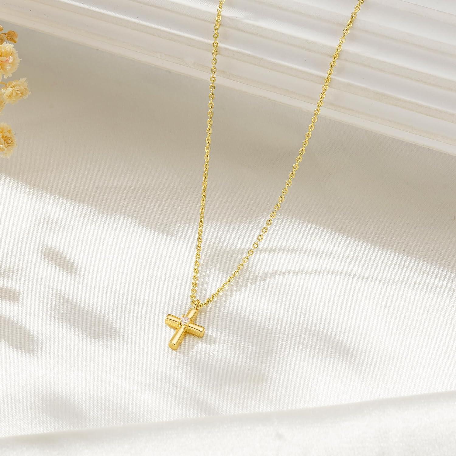 imageYoosteel Mothers Day Gifts Cross Necklace for Women Girls First Communion Baptism Gifts No Tarnish amp Hypoallergenic 14KGoldPlated Dainty Cross Necklaces Faith Christian Religious Gift JewelryTiny Cross