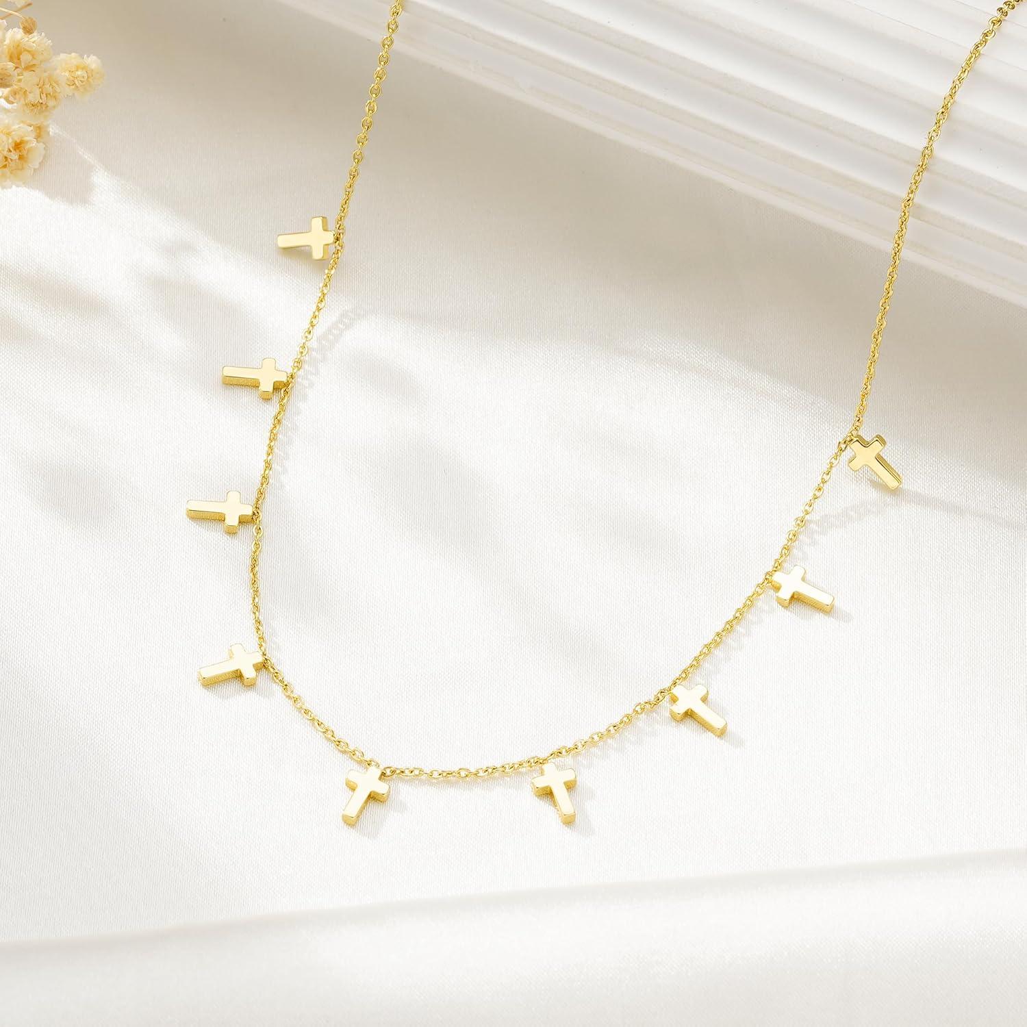 imageYoosteel Mothers Day Gifts Cross Necklace for Women Girls First Communion Baptism Gifts No Tarnish amp Hypoallergenic 14KGoldPlated Dainty Cross Necklaces Faith Christian Religious Gift JewelrySmall Cross