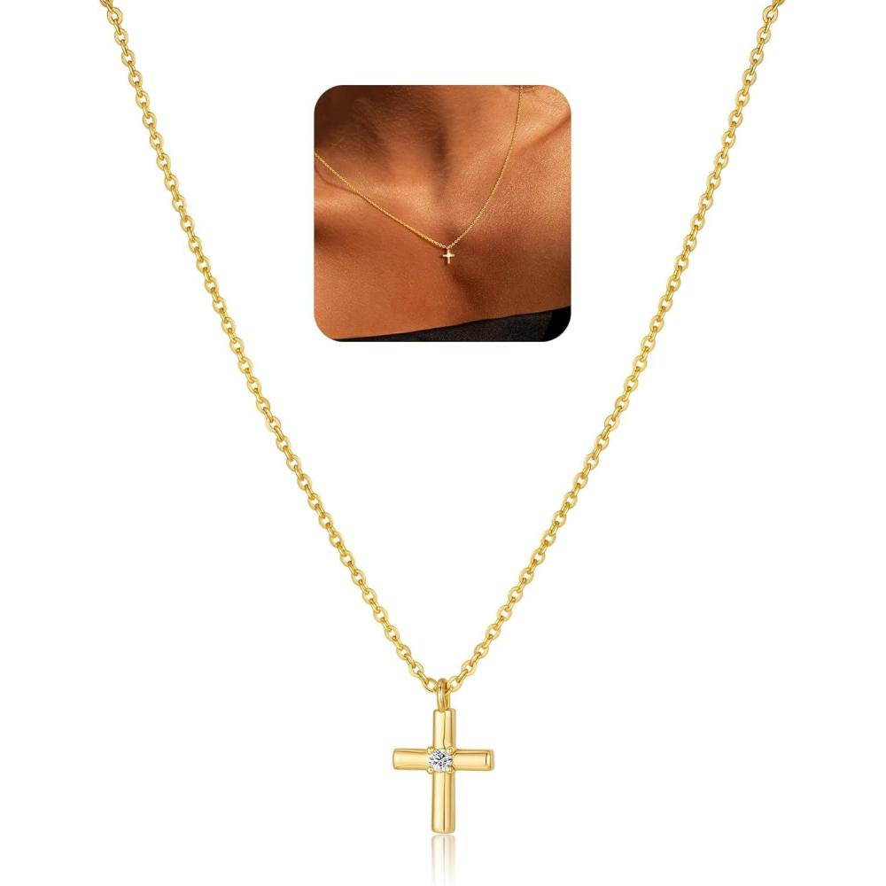 imageYoosteel Mothers Day Gifts Cross Necklace for Women Girls First Communion Baptism Gifts No Tarnish amp Hypoallergenic 14KGoldPlated Dainty Cross Necklaces Faith Christian Religious Gift JewelryTiny Cross