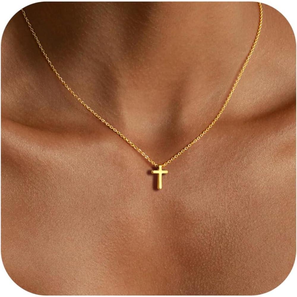 imageYoosteel Mothers Day Gifts Cross Necklace for Women Girls First Communion Baptism Gifts No Tarnish amp Hypoallergenic 14KGoldPlated Dainty Cross Necklaces Faith Christian Religious Gift Jewelry03Perforated Cross