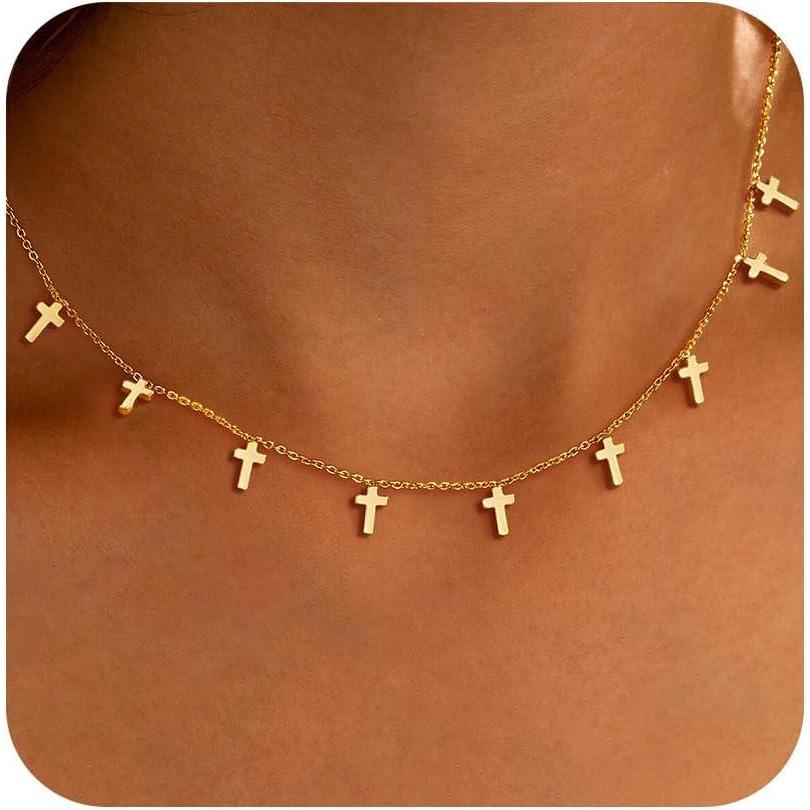 imageYoosteel Mothers Day Gifts Cross Necklace for Women Girls First Communion Baptism Gifts No Tarnish amp Hypoallergenic 14KGoldPlated Dainty Cross Necklaces Faith Christian Religious Gift JewelrySmall Cross