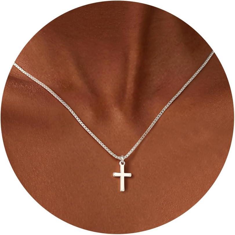imageYoosteel Mothers Day Gifts Cross Necklace for Women Girls First Communion Baptism Gifts No Tarnish amp Hypoallergenic 14KGoldPlated Dainty Cross Necklaces Faith Christian Religious Gift JewelryBox Chain CrossSilver