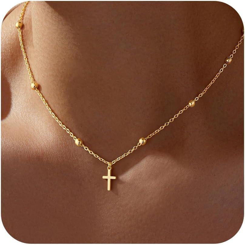 imageYoosteel Mothers Day Gifts Cross Necklace for Women Girls First Communion Baptism Gifts No Tarnish amp Hypoallergenic 14KGoldPlated Dainty Cross Necklaces Faith Christian Religious Gift Jewelry02Beaded Chain Cross