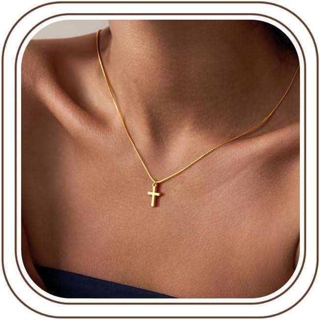 imageYoosteel Mothers Day Gifts Cross Necklace for Women Girls First Communion Baptism Gifts No Tarnish amp Hypoallergenic 14KGoldPlated Dainty Cross Necklaces Faith Christian Religious Gift Jewelry01Box Chain Cross