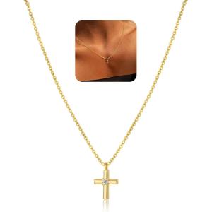 Yoosteel Mothers Day Gifts – Cross Necklace for Women Girls First Communion Baptism Gifts No Tarnish & Hypoallergenic 14K-Gold-Plated Dainty Cross Necklaces Faith Christian Religious Gift Jewelry(Tiny Cross)