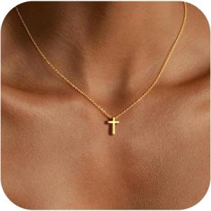 Yoosteel Mothers Day Gifts – Cross Necklace for Women Girls First Communion Baptism Gifts No Tarnish & Hypoallergenic 14K-Gold-Plated Dainty Cross Necklaces Faith Christian Religious Gift Jewelry(03-Perforated Cross)