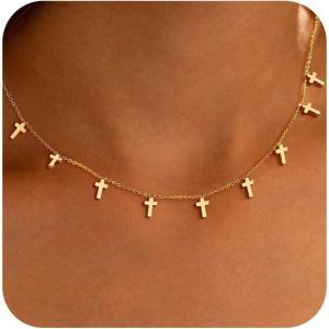 Yoosteel Mothers Day Gifts – Cross Necklace for Women Girls First Communion Baptism Gifts No Tarnish & Hypoallergenic 14K-Gold-Plated Dainty Cross Necklaces Faith Christian Religious Gift Jewelry(Small Cross)