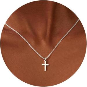 Yoosteel Mothers Day Gifts – Cross Necklace for Women Girls First Communion Baptism Gifts No Tarnish & Hypoallergenic 14K-Gold-Plated Dainty Cross Necklaces Faith Christian Religious Gift Jewelry(Box Chain Cross-Silver)