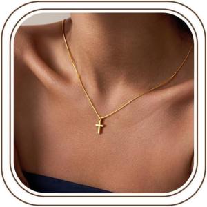 Yoosteel Mothers Day Gifts – Cross Necklace for Women Girls First Communion Baptism Gifts No Tarnish & Hypoallergenic 14K-Gold-Plated Dainty Cross Necklaces Faith Christian Religious Gift Jewelry(01-Box Chain Cross)