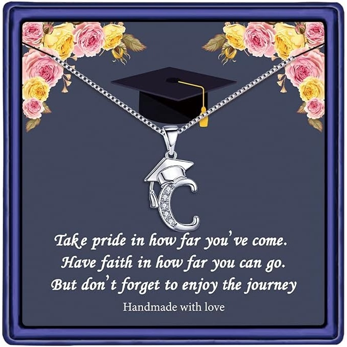imageYoosteel Graduation Gifts for Women Her 2026 Silver Graduation Cap Initial Necklace Jewelry Friendship Gifts for Women Friends Her 2026C