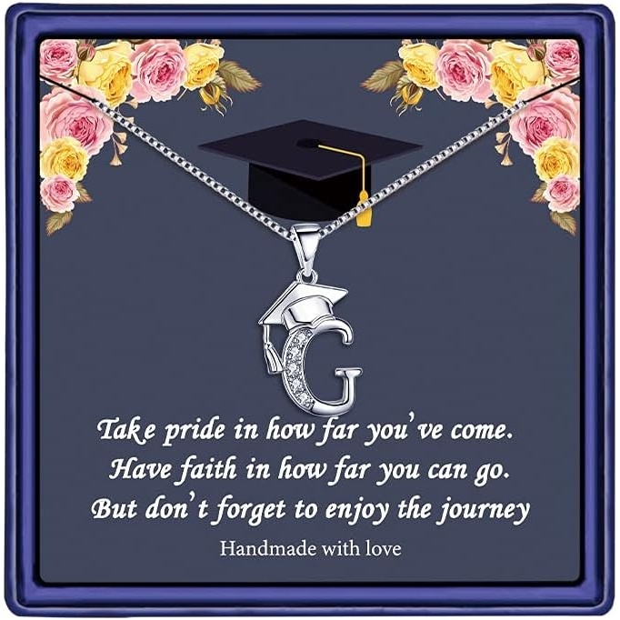 imageYoosteel Graduation Gifts for Women Her 2026 Silver Graduation Cap Initial Necklace Jewelry Friendship Gifts for Women Friends Her 2026G