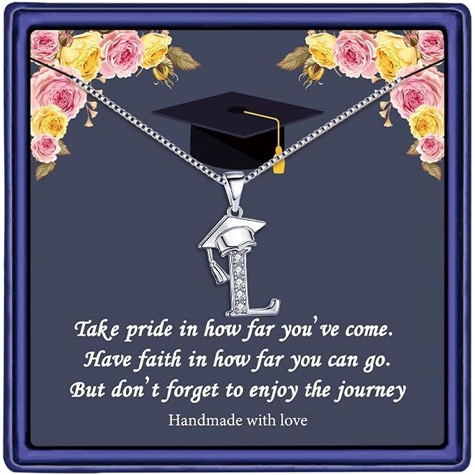 imageYoosteel Graduation Gifts for Women Her 2026 Silver Graduation Cap Initial Necklace Jewelry Friendship Gifts for Women Friends Her 2026L