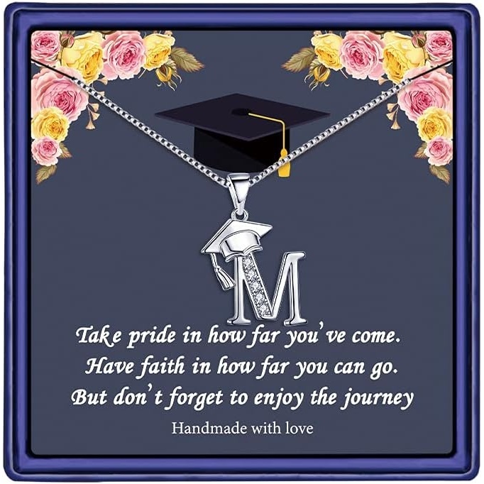 imageYoosteel Graduation Gifts for Women Her 2026 Silver Graduation Cap Initial Necklace Jewelry Friendship Gifts for Women Friends Her 2026M