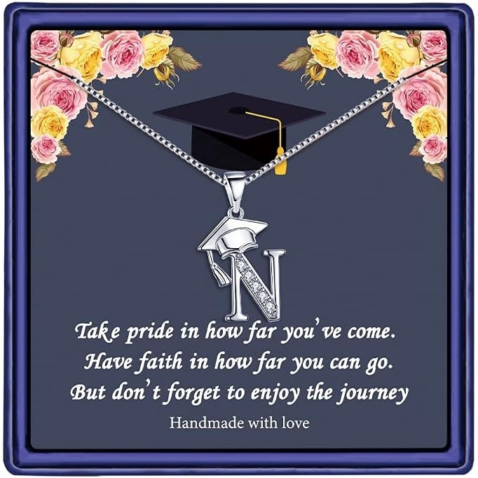 imageYoosteel Graduation Gifts for Women Her 2026 Silver Graduation Cap Initial Necklace Jewelry Friendship Gifts for Women Friends Her 2026N