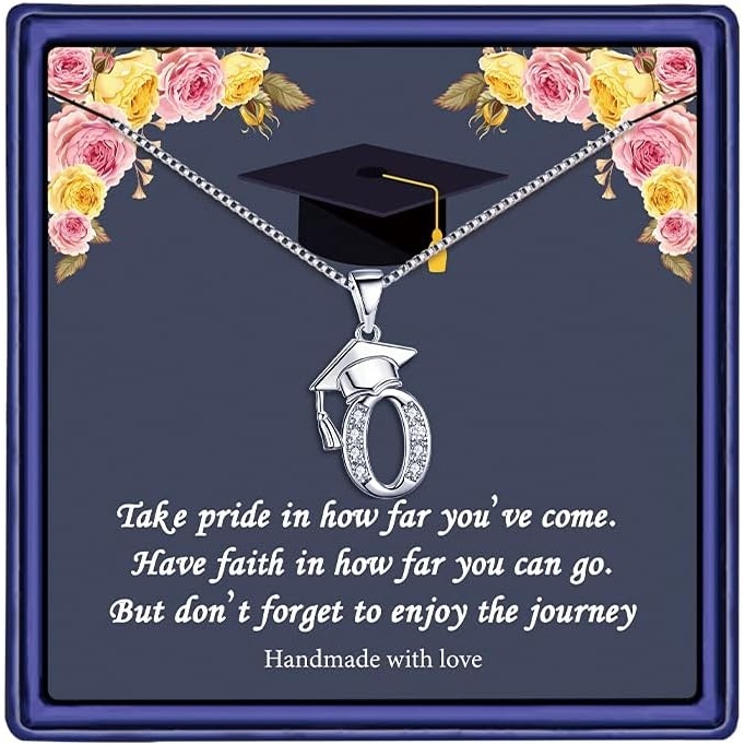 imageYoosteel Graduation Gifts for Women Her 2026 Silver Graduation Cap Initial Necklace Jewelry Friendship Gifts for Women Friends Her 2026O