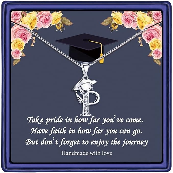 imageYoosteel Graduation Gifts for Women Her 2026 Silver Graduation Cap Initial Necklace Jewelry Friendship Gifts for Women Friends Her 2026P