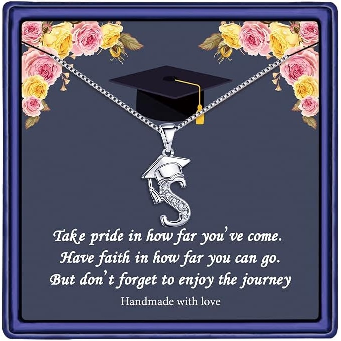 imageYoosteel Graduation Gifts for Women Her 2026 Silver Graduation Cap Initial Necklace Jewelry Friendship Gifts for Women Friends Her 2026S