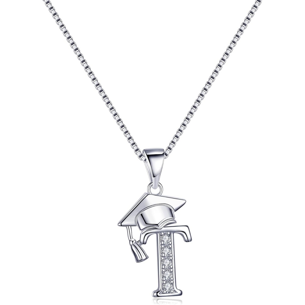 imageYoosteel Graduation Gifts for Women Her 2026 Silver Graduation Cap Initial Necklace Jewelry Friendship Gifts for Women Friends Her 2026T