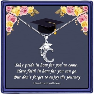 Yoosteel Graduation Gifts for Women Her 2026, Silver Graduation Cap Initial Necklace Jewelry Friendship Gifts for Women Friends Her 2026(C)