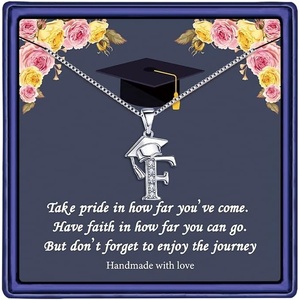 Yoosteel Graduation Gifts for Women Her 2026, Silver Graduation Cap Initial Necklace Jewelry Friendship Gifts for Women Friends Her 2026(F)