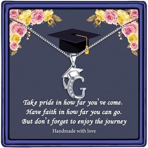 Yoosteel Graduation Gifts for Women Her 2026, Silver Graduation Cap Initial Necklace Jewelry Friendship Gifts for Women Friends Her 2026(G)
