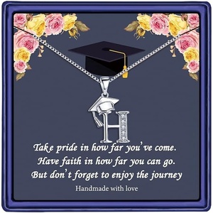 Yoosteel Graduation Gifts for Women Her 2026, Silver Graduation Cap Initial Necklace Jewelry Friendship Gifts for Women Friends Her 2026(H)