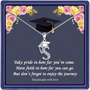 Yoosteel Graduation Gifts for Women Her 2026, Silver Graduation Cap Initial Necklace Jewelry Friendship Gifts for Women Friends Her 2026(S)