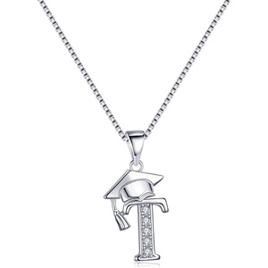 Yoosteel Graduation Gifts for Women Her 2026, Silver Graduation Cap Initial Necklace Jewelry Friendship Gifts for Women Friends Her 2026(T)