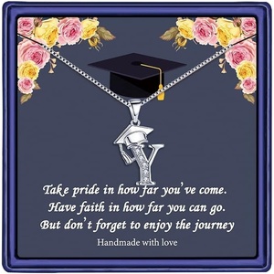 Yoosteel Graduation Gifts for Women Her 2026, Silver Graduation Cap Initial Necklace Jewelry Friendship Gifts for Women Friends Her 2026(Y)